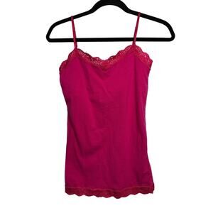 Aeropostale Stretch Y2K Lace Trim Cami Tank Top Pink Magenta Babydoll Sz M